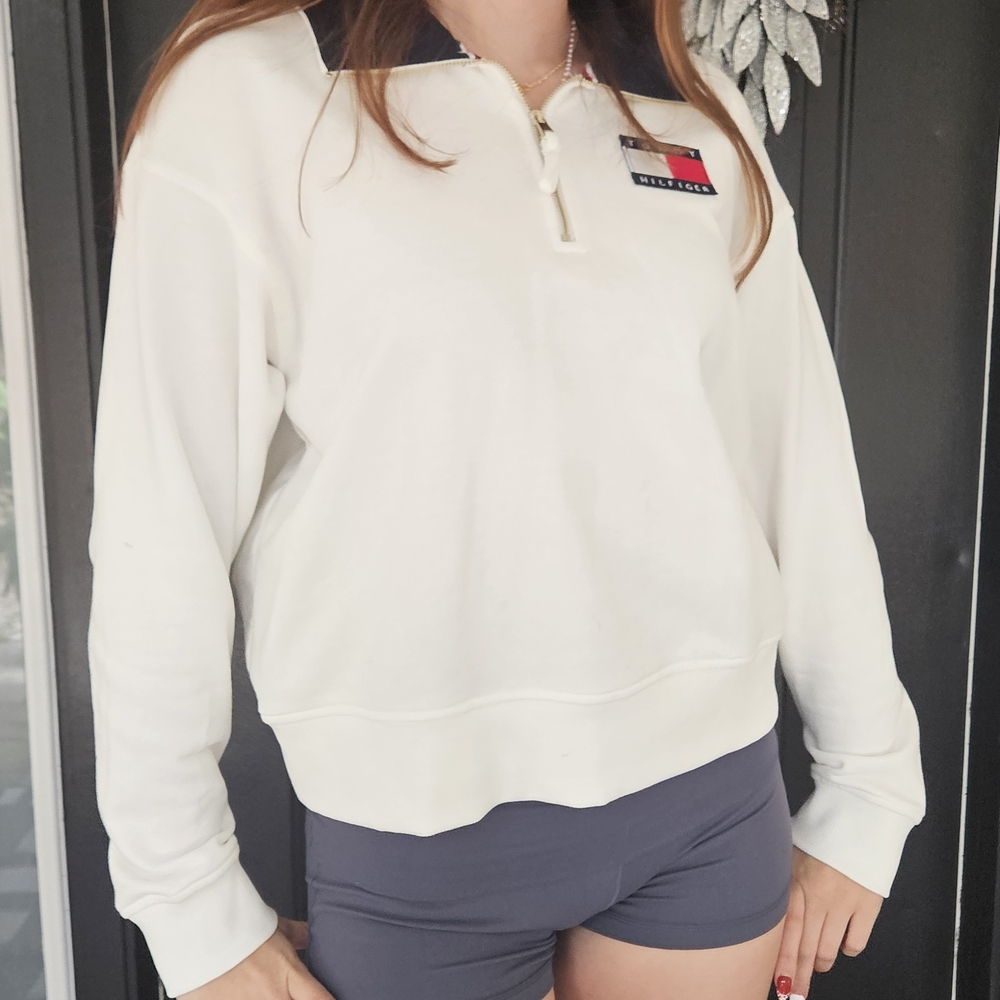 Tommy Hilfiger White V-Neck Sweater